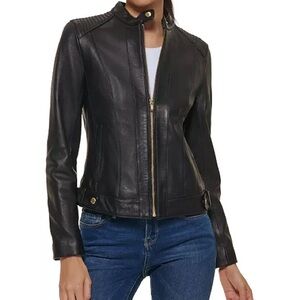 Cole Haan Women's Black Leather Moto Jacket